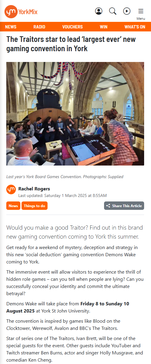 Gaming convention Demons Wake to be hosted in York