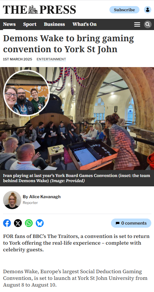 Gaming convention Demons Wake to be hosted in York