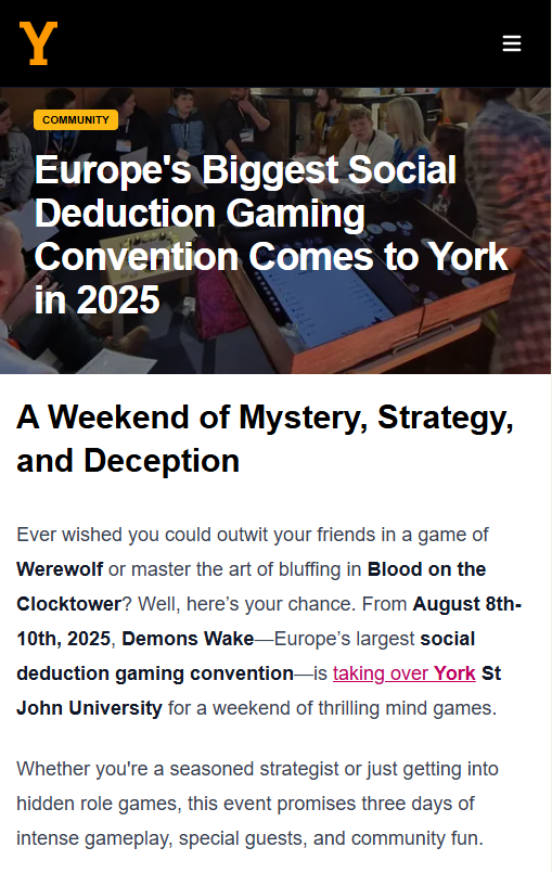 Gaming convention Demons Wake to be hosted in York